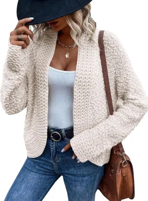Women's Long Sleeve Knit Cropped Cardigan Sweaters Casual Drop Shoulder Short Shrugs Sweater Coats