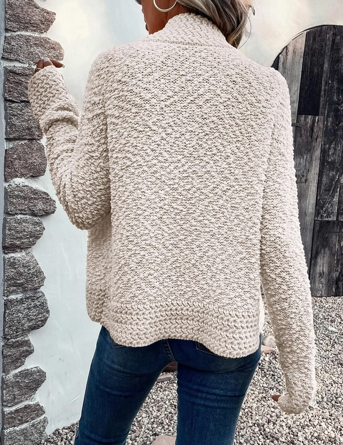 Women's Long Sleeve Knit Cropped Cardigan Sweaters Casual Drop Shoulder Short Shrugs Sweater Coats