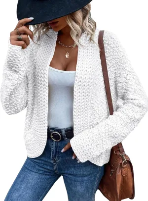 Women's Long Sleeve Knit Cropped Cardigan Sweaters Casual Drop Shoulder Short Shrugs Sweater Coats