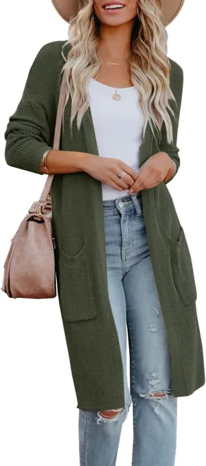 Womens Long Sleeve Open Front Cardigan Sweater Lightweight Knit Casual Loose Fit Sweaters Outerwear with Pockets