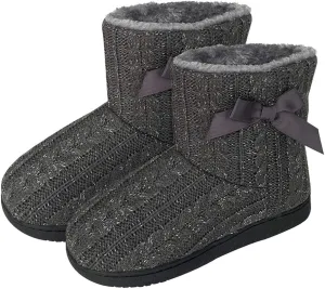Women's Men's Bootie Slippers Indoor Outdoor Warm House Slippers Memory Foam Fleece Booties Pom Poms Anti-Slip High Top House Booties (Size 4-9.5 US)
