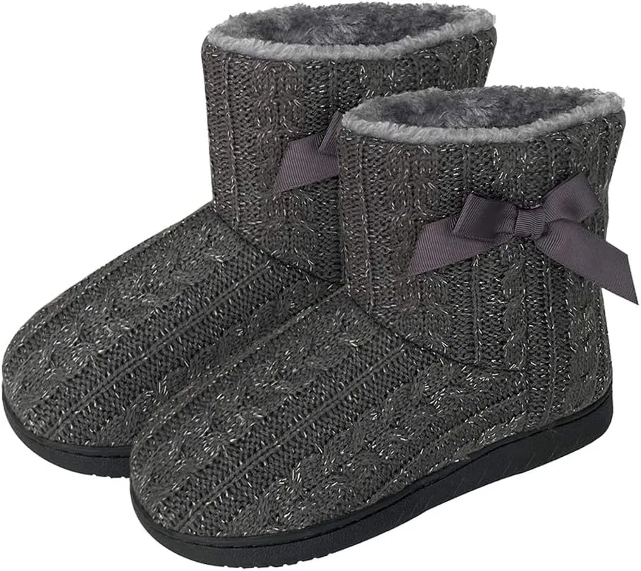Women's Men's Bootie Slippers Indoor Outdoor Warm House Slippers Memory Foam Fleece Booties Pom Poms Anti-Slip High Top House Booties (Size 4-9.5 US)