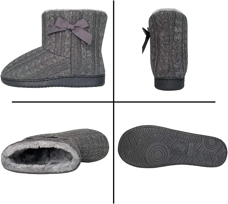 Women's Men's Bootie Slippers Indoor Outdoor Warm House Slippers Memory Foam Fleece Booties Pom Poms Anti-Slip High Top House Booties (Size 4-9.5 US)