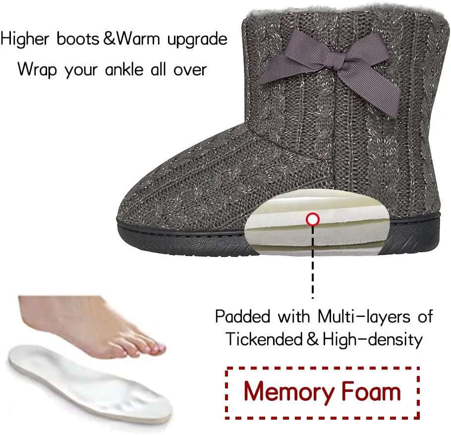Women's Men's Bootie Slippers Indoor Outdoor Warm House Slippers Memory Foam Fleece Booties Pom Poms Anti-Slip High Top House Booties (Size 4-9.5 US)
