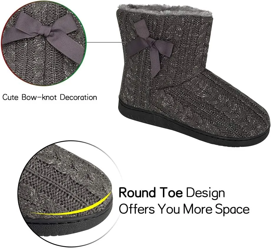 Women's Men's Bootie Slippers Indoor Outdoor Warm House Slippers Memory Foam Fleece Booties Pom Poms Anti-Slip High Top House Booties (Size 4-9.5 US)