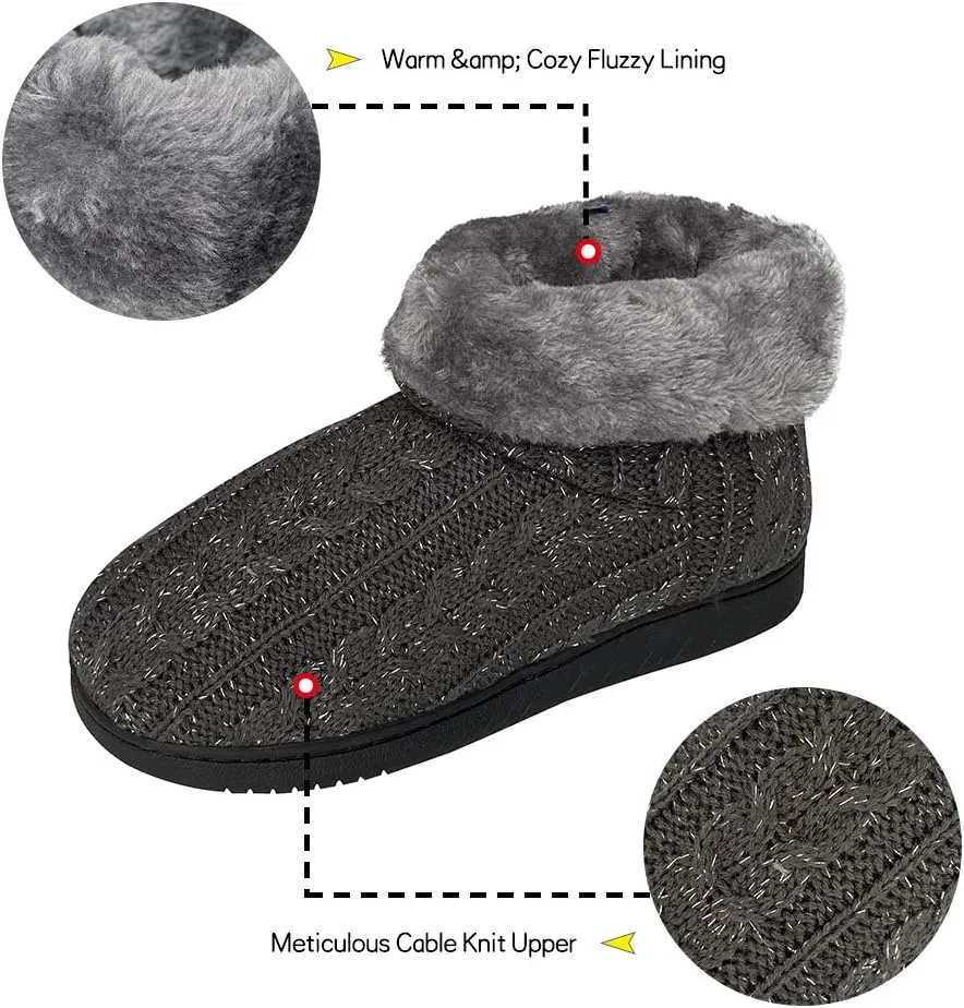Women's Men's Bootie Slippers Indoor Outdoor Warm House Slippers Memory Foam Fleece Booties Pom Poms Anti-Slip High Top House Booties (Size 4-9.5 US)