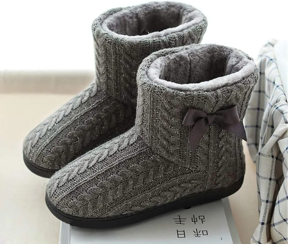 Women's Men's Bootie Slippers Indoor Outdoor Warm House Slippers Memory Foam Fleece Booties Pom Poms Anti-Slip High Top House Booties (Size 4-9.5 US)