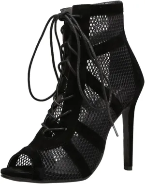 Women's Mesh Sandals Open Toe High Top Sandals Black Lace up Summer Boots Party Sexy Heels Shoes Stiletto