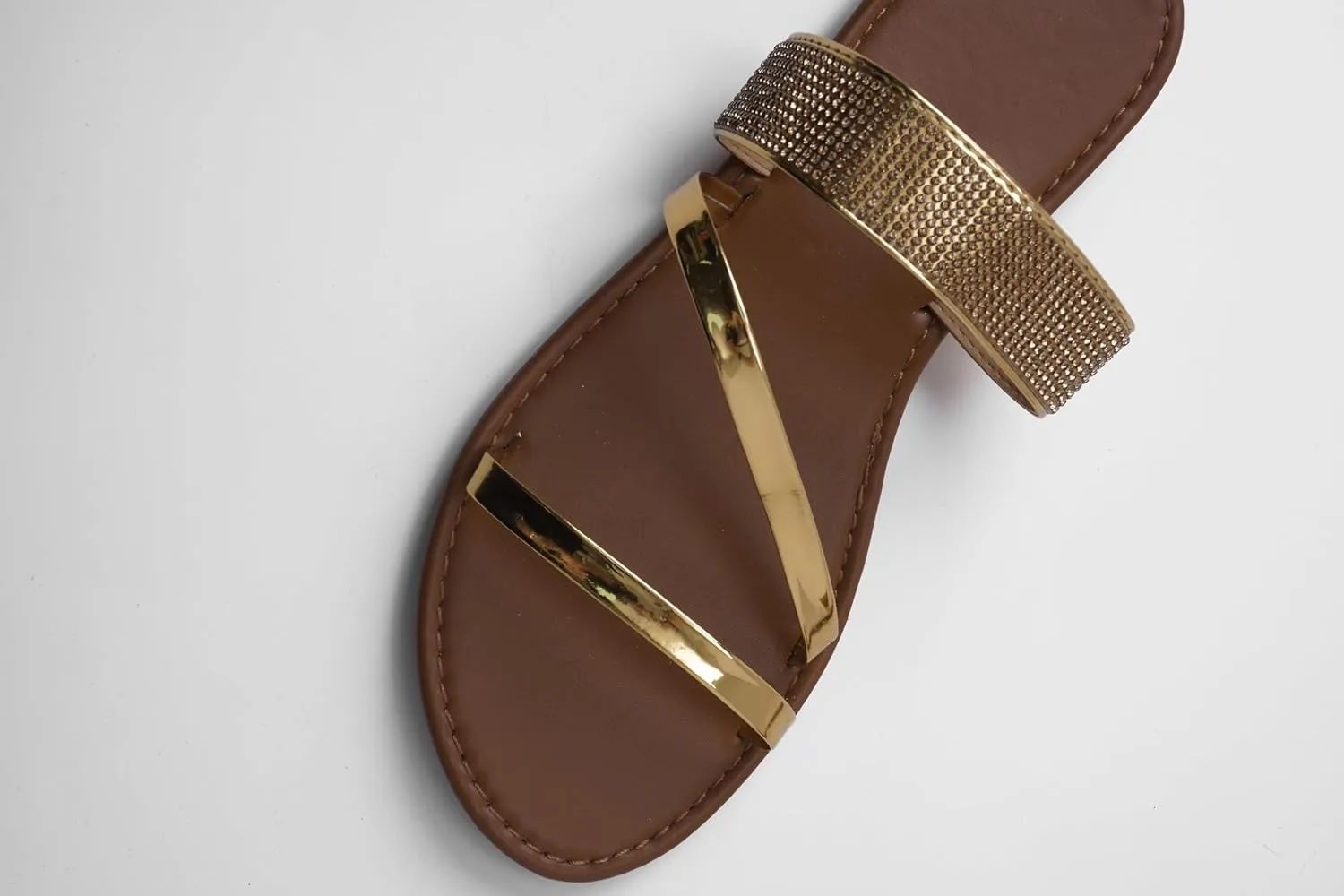 Women's Metallic Cross Strap Strappy Rhinestone Open Toe Slip On Dressy Flat Sandals Slippers