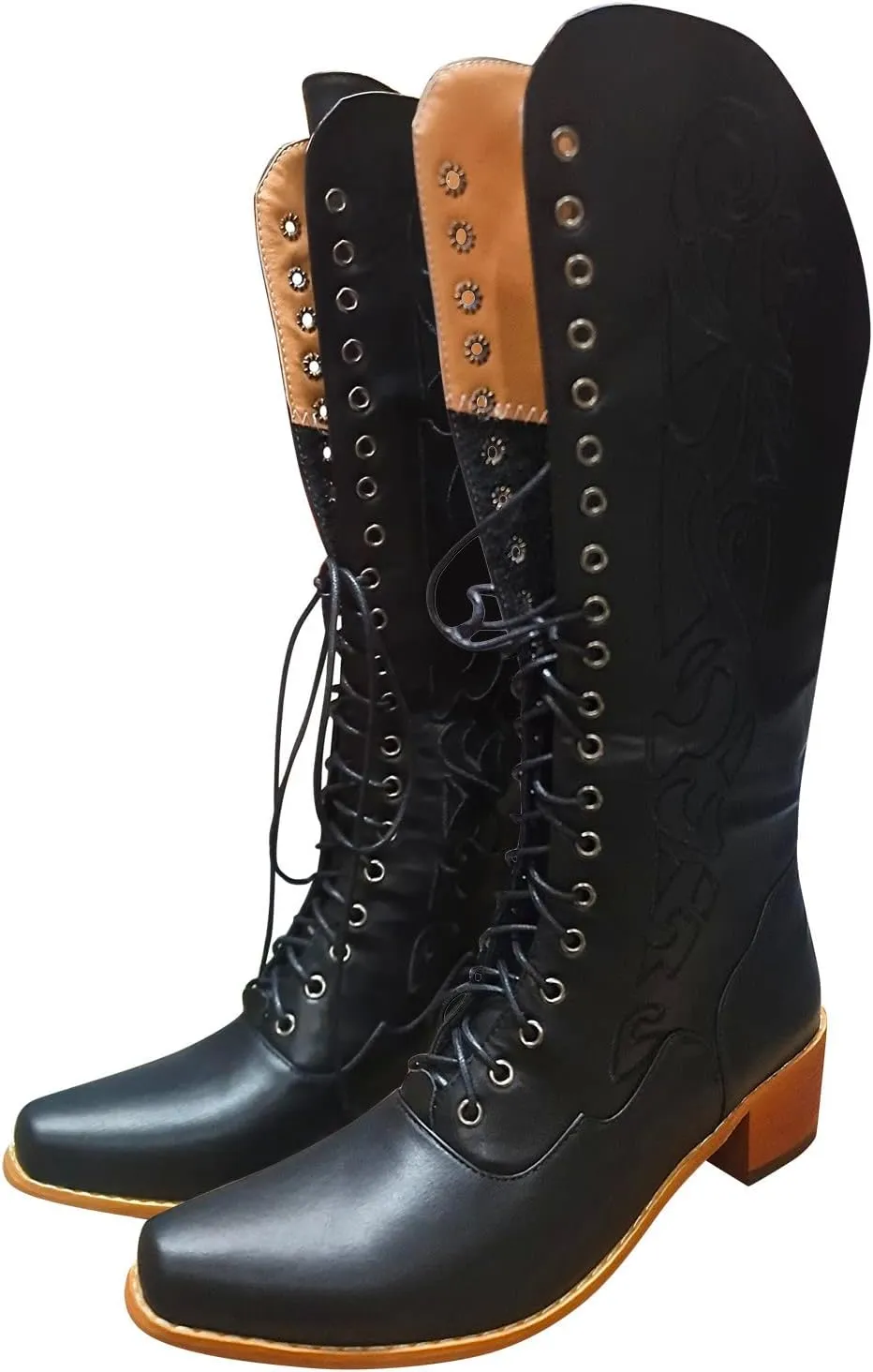 Women's Mid Calf Boots w Adjustable Laces Platform Casual Motorcycle Military Biker Goth Gothic Victorian Boots Knee High Boots Retro Embroidered Snip Toe Chunky Heel Fashion Shoes