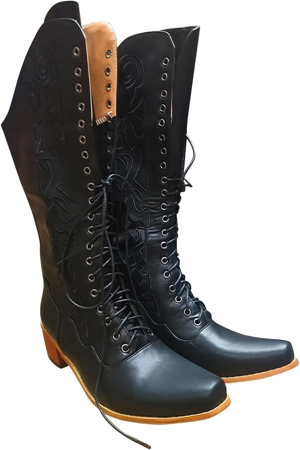 Women's Mid Calf Boots w Adjustable Laces Platform Casual Motorcycle Military Biker Goth Gothic Victorian Boots Knee High Boots Retro Embroidered Snip Toe Chunky Heel Fashion Shoes