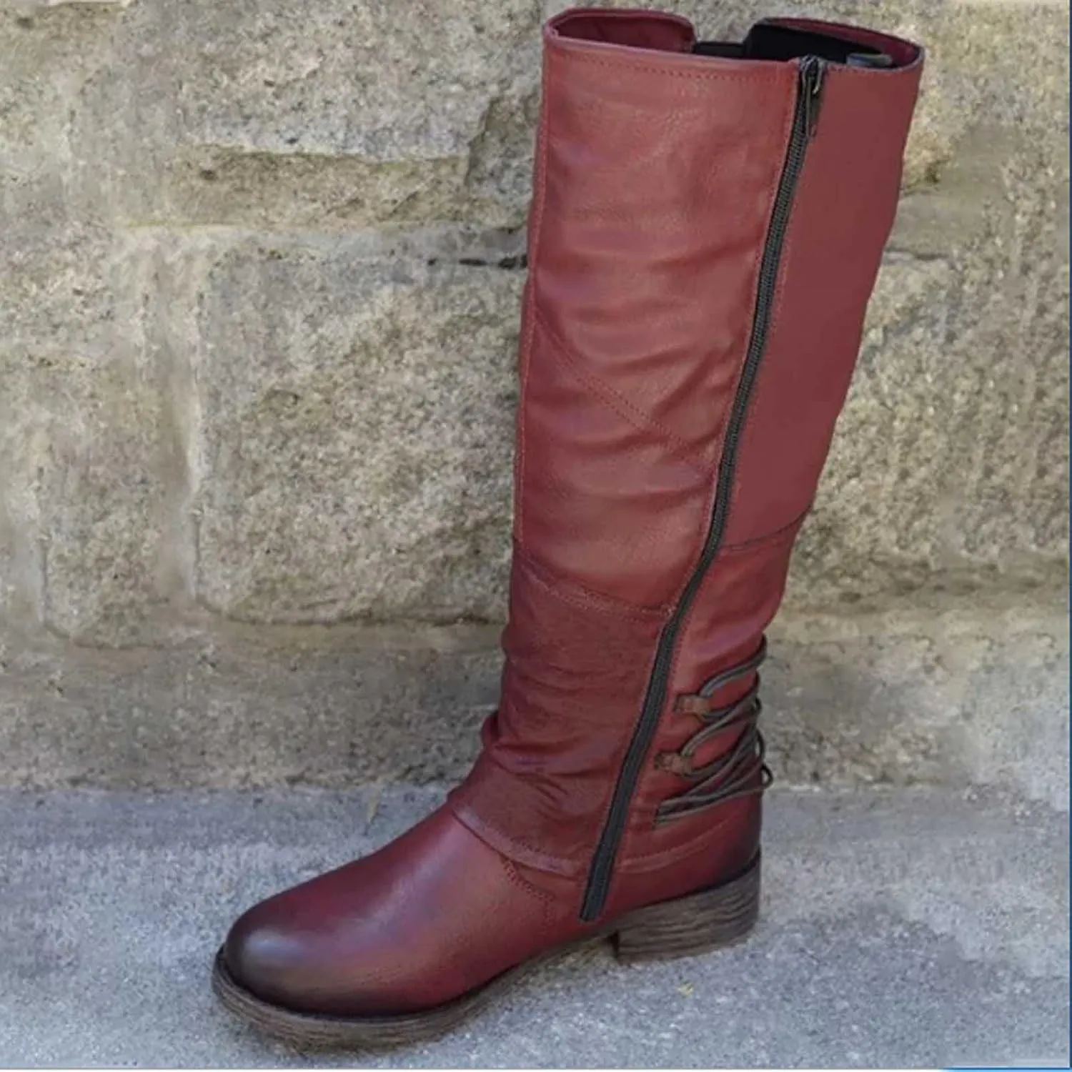Women's Mid Calf Dress Boots Biker Boots Zipper Round Toe Chunky Low Heel Combat Riding Fashion Winter Boots