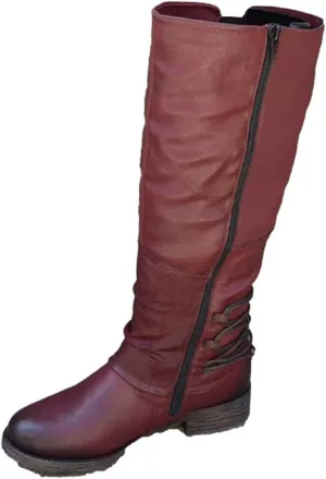 Women's Mid Calf Dress Boots Biker Boots Zipper Round Toe Chunky Low Heel Combat Riding Fashion Winter Boots