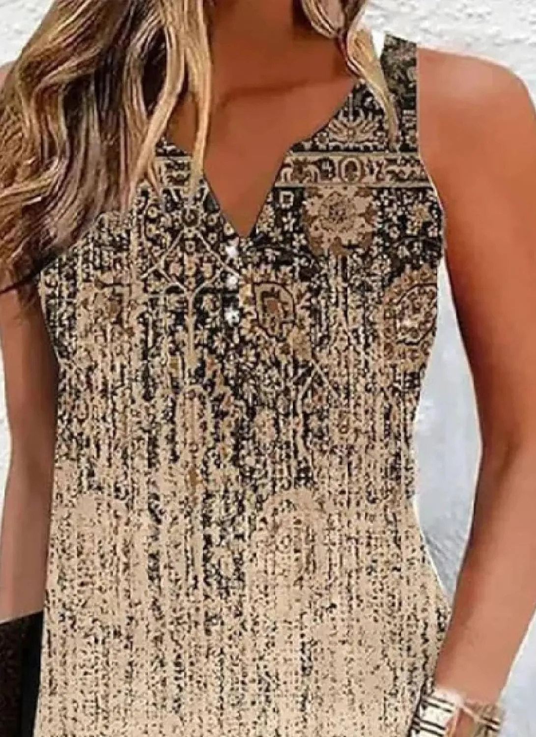 Women's Mini Dress Khaki Printed Sleeveless V Neck Fashion Art 2025 Summer Spring Beach Resort Dress