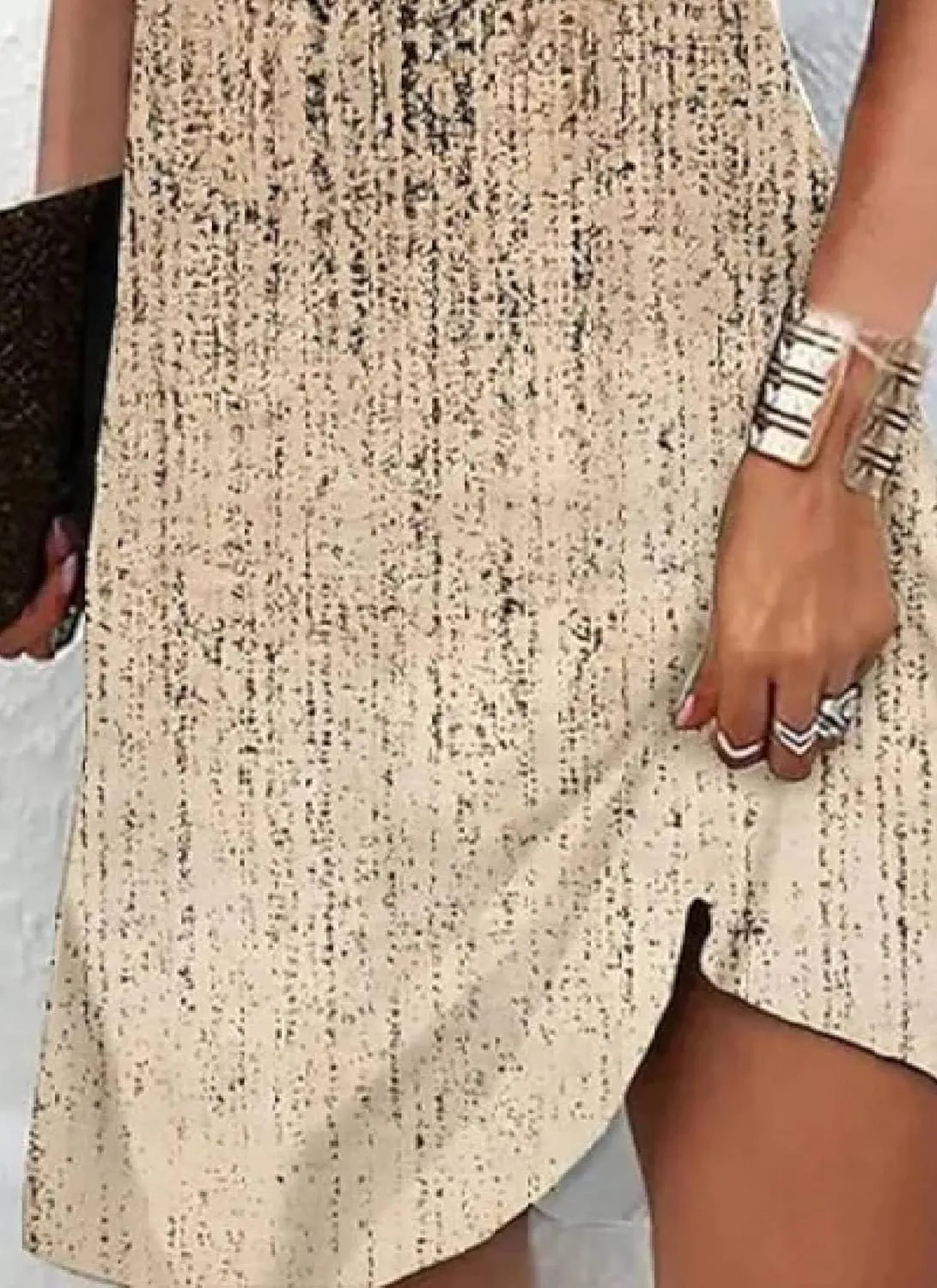 Women's Mini Dress Khaki Printed Sleeveless V Neck Fashion Art 2025 Summer Spring Beach Resort Dress