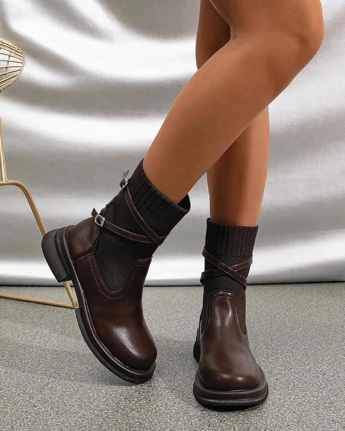 Women's MOUSSE FIT Strap Decor Ankle Boots