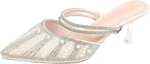 Women's Mule Fashion Slide Cover with Rhinestone Decoration Pointed Toe and Outdoor Walking Backless Mule Sandals