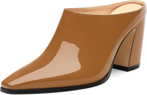 Womens Mules, Closed Square Toe Chunky Heel Mules, High Block Heel Backless Loafers Shoes, Slip On Mules for Women Dress Party Shoes 3.35 Inch