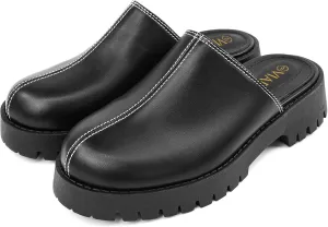 Womens Mules Slip on Shoes Platform Clogs for Women Thick-sole Slippers Toe-covering Sandals (Size 6-10)
