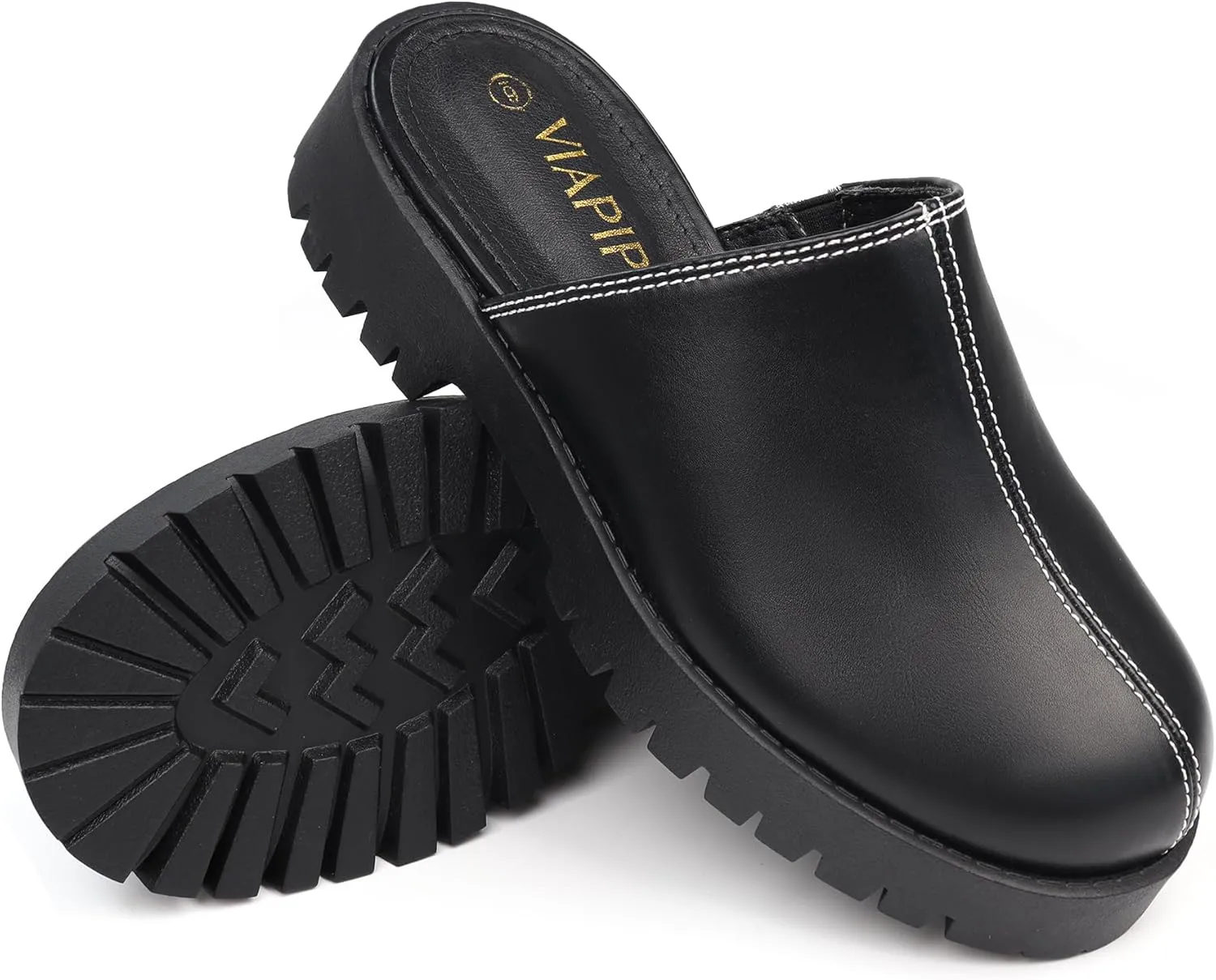Womens Mules Slip on Shoes Platform Clogs for Women Thick-sole Slippers Toe-covering Sandals (Size 6-10)