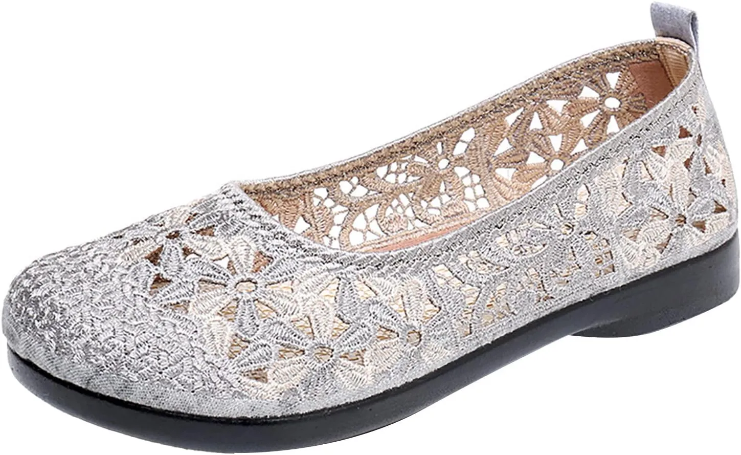 Women's Non Slip Dress Shoes See Through Mesh Lace Flowers Shoes Breathable Slip On Round Toe Bowling Women Size 6