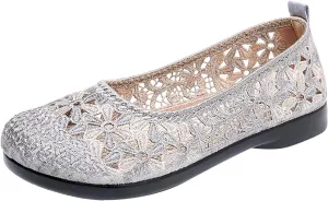 Women's Non Slip Dress Shoes See Through Mesh Lace Flowers Shoes Breathable Slip On Round Toe Bowling Women Size 6