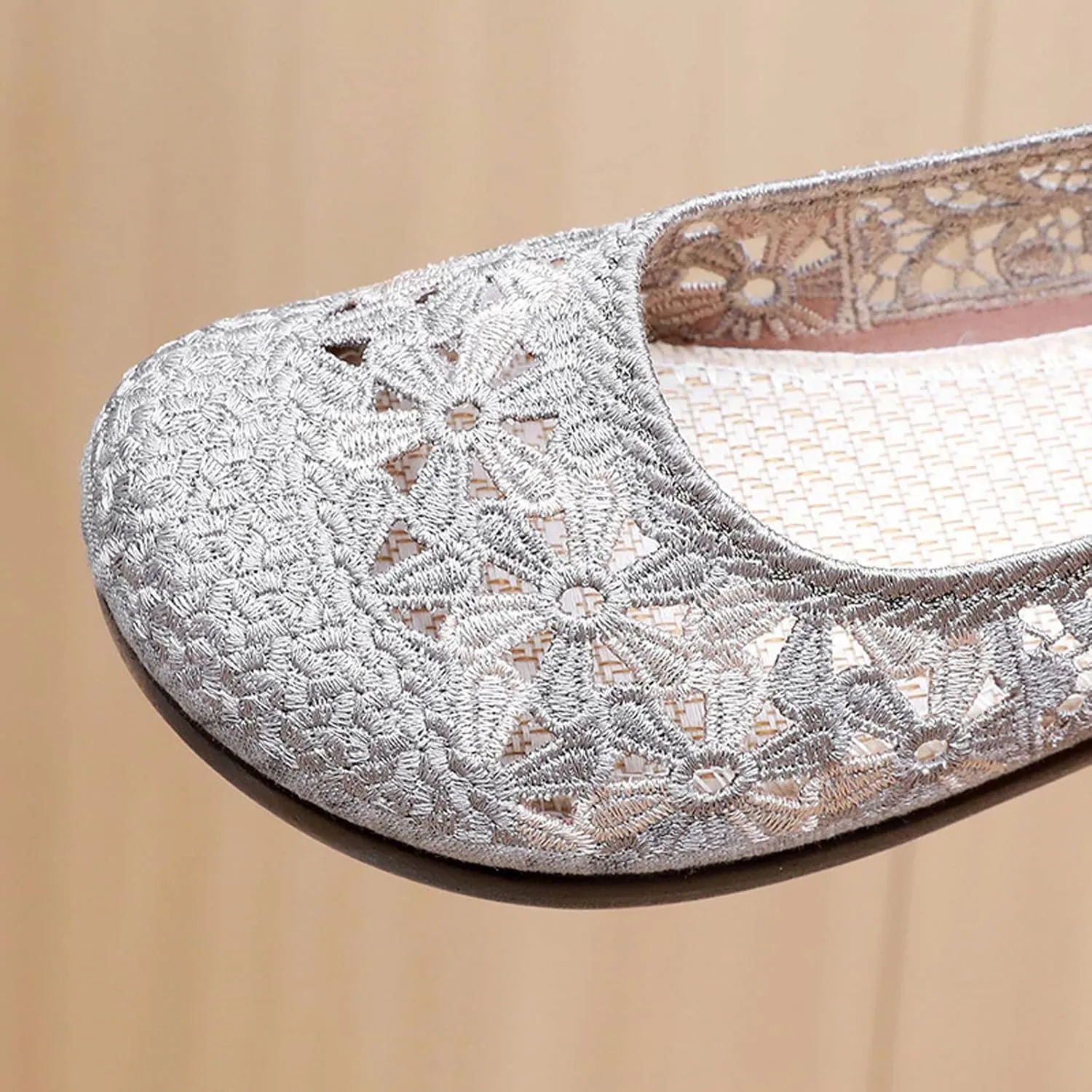 Women's Non Slip Dress Shoes See Through Mesh Lace Flowers Shoes Breathable Slip On Round Toe Bowling Women Size 6