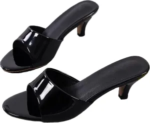 Women's Open Toe Stiletto Heel Mules Sandals - 2.6 Inch Low Heel One Band Slip-On Party Pumps - Patent Leather Summer Formal Dress Shoes