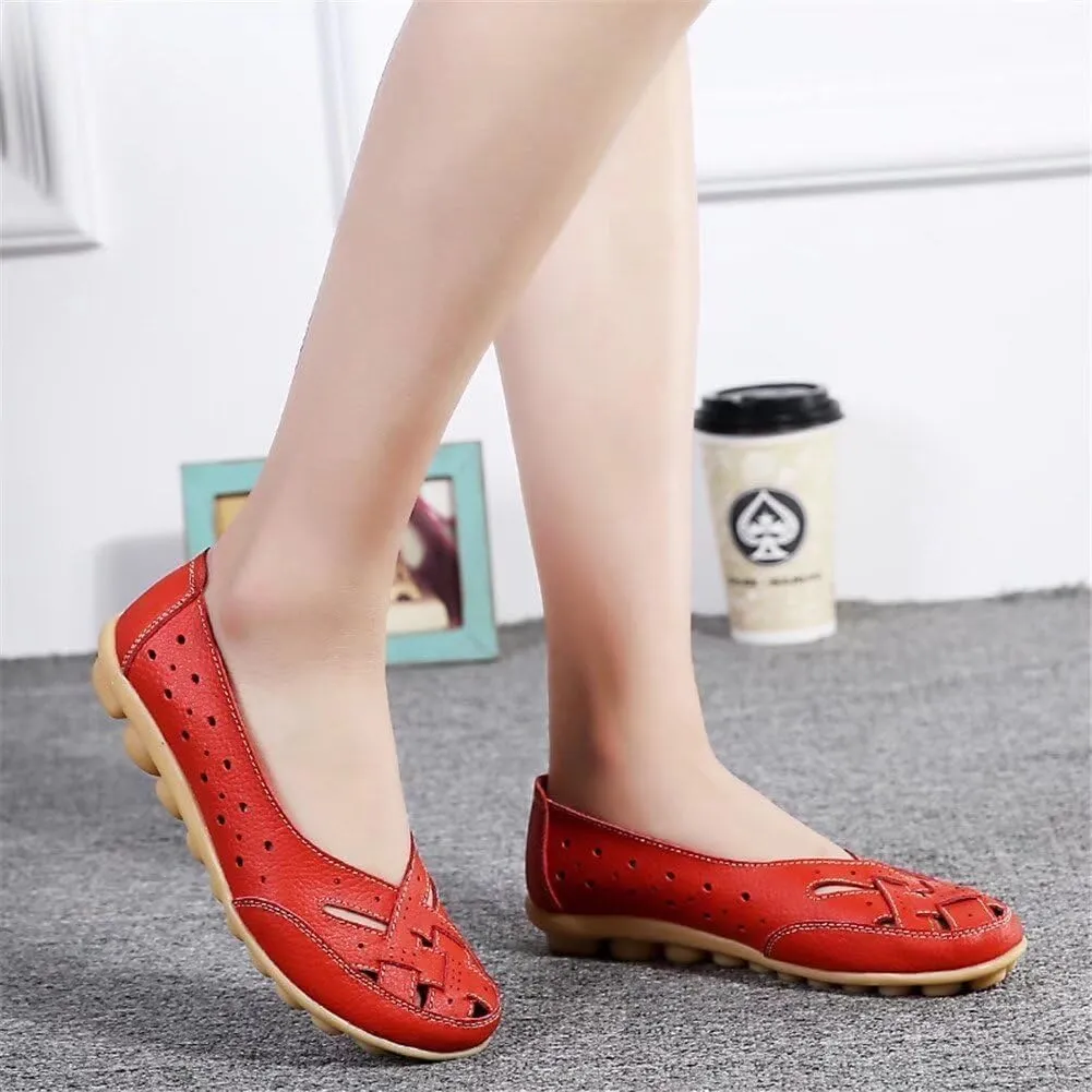 Womens Orthopedic Loafers in Breathable Leather Comfortable Hollow Soft Flats Sandals Summer Casual Slip-On Shoes Cutout Sole Slide Sports 2025 Comfort Sandals Out Round Toe Fashion Loafer