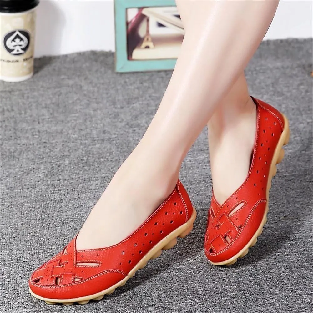 Womens Orthopedic Loafers in Breathable Leather Comfortable Hollow Soft Flats Sandals Summer Casual Slip-On Shoes Cutout Sole Slide Sports 2025 Comfort Sandals Out Round Toe Fashion Loafer