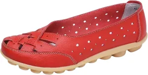 Womens Orthopedic Loafers in Breathable Leather Comfortable Hollow Soft Flats Sandals Summer Casual Slip-On Shoes Cutout Sole Slide Sports 2025 Comfort Sandals Out Round Toe Fashion Loafer