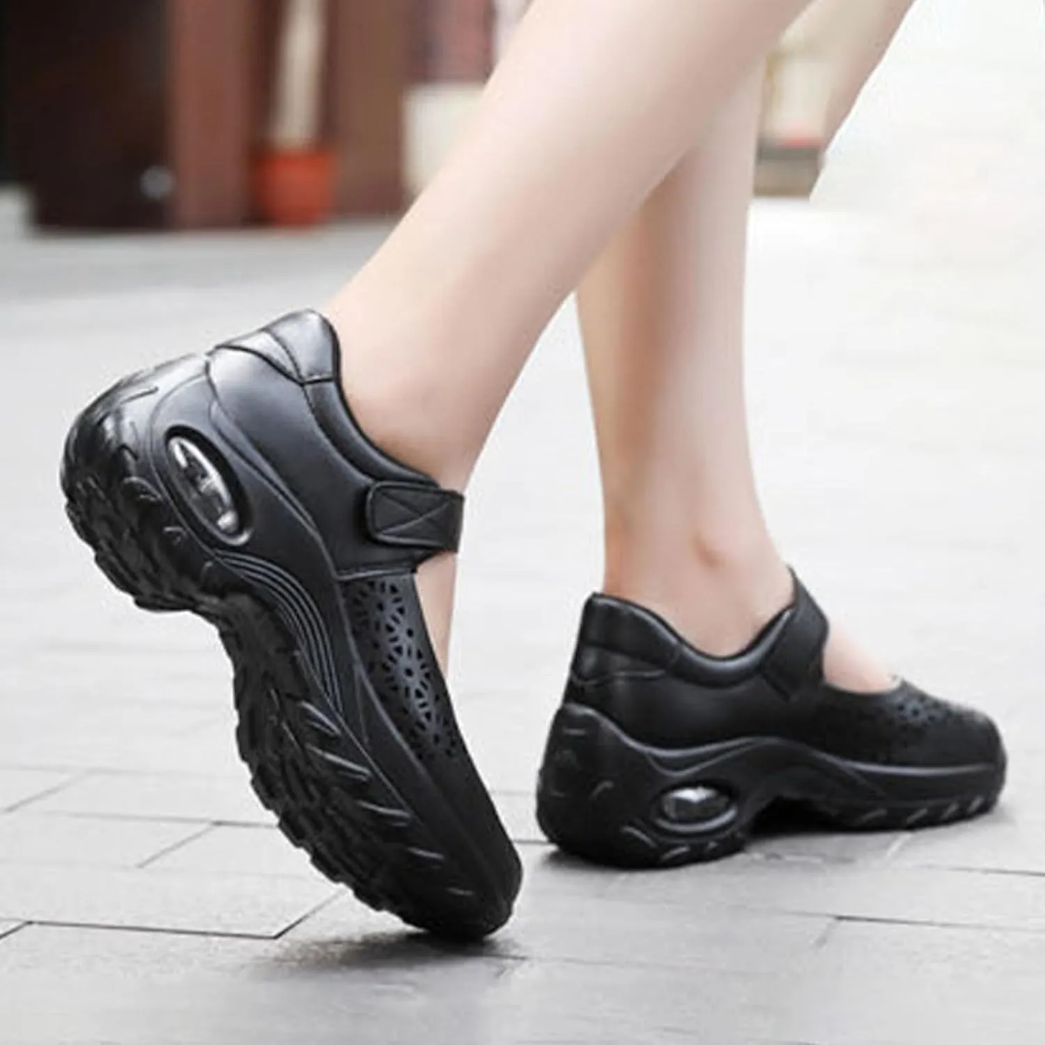 Women's Orthopedic Stretch Air Cushion Mary Jane Shoes Comfy Cloud Pro Cutout Breathe Wedge Running Fashion Sneakers