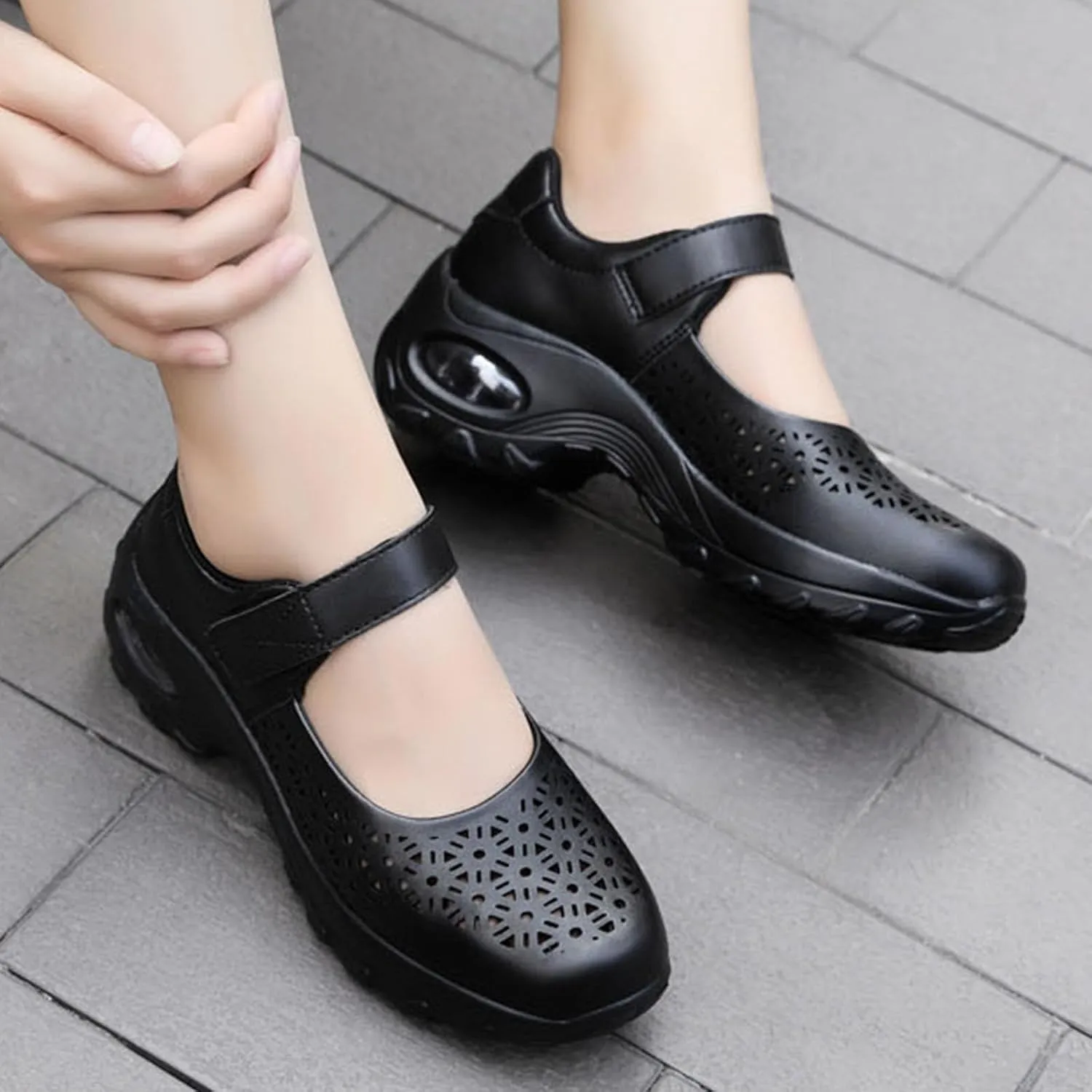 Women's Orthopedic Stretch Air Cushion Mary Jane Shoes Comfy Cloud Pro Cutout Breathe Wedge Running Fashion Sneakers