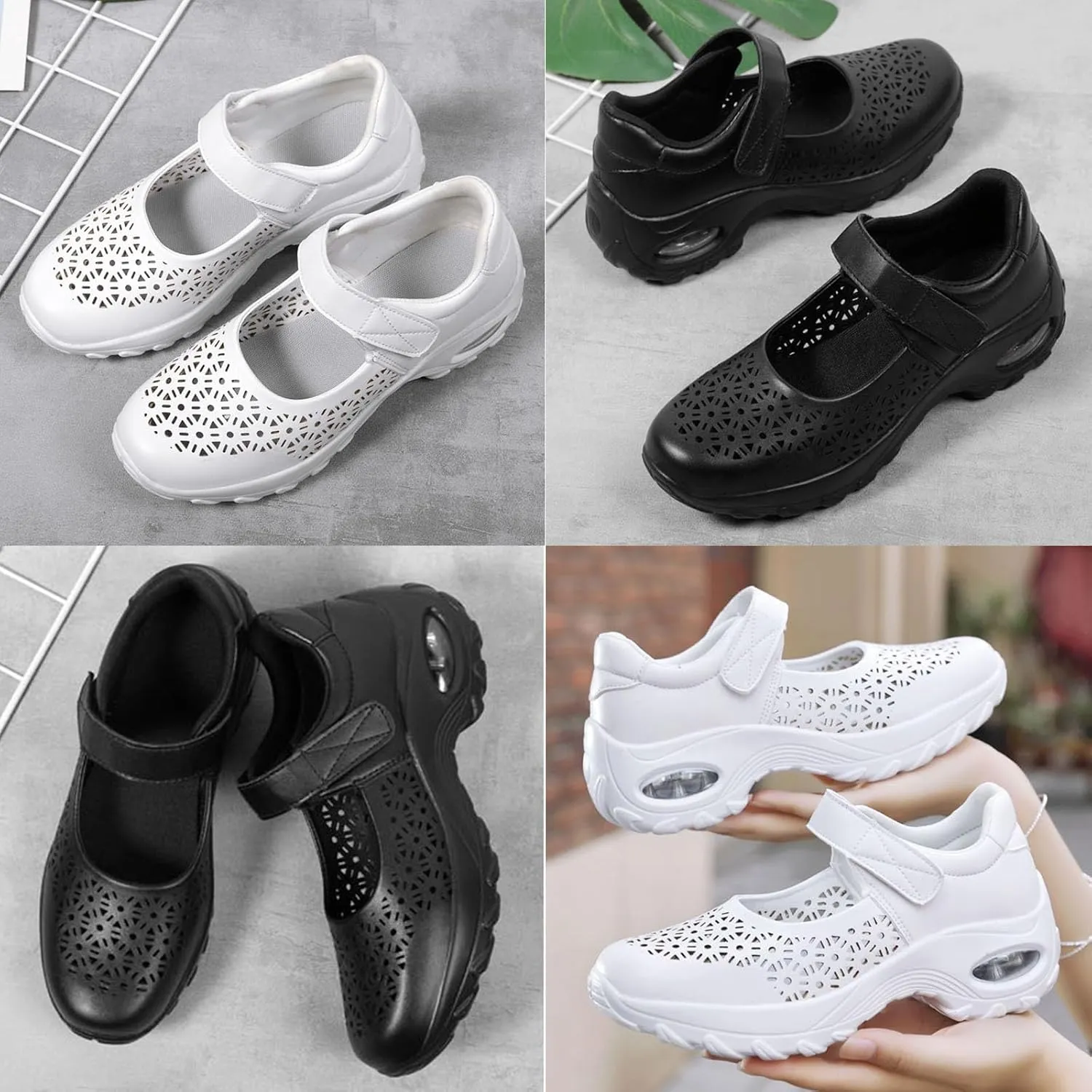 Women's Orthopedic Stretch Air Cushion Mary Jane Shoes Comfy Cloud Pro Cutout Breathe Wedge Running Fashion Sneakers