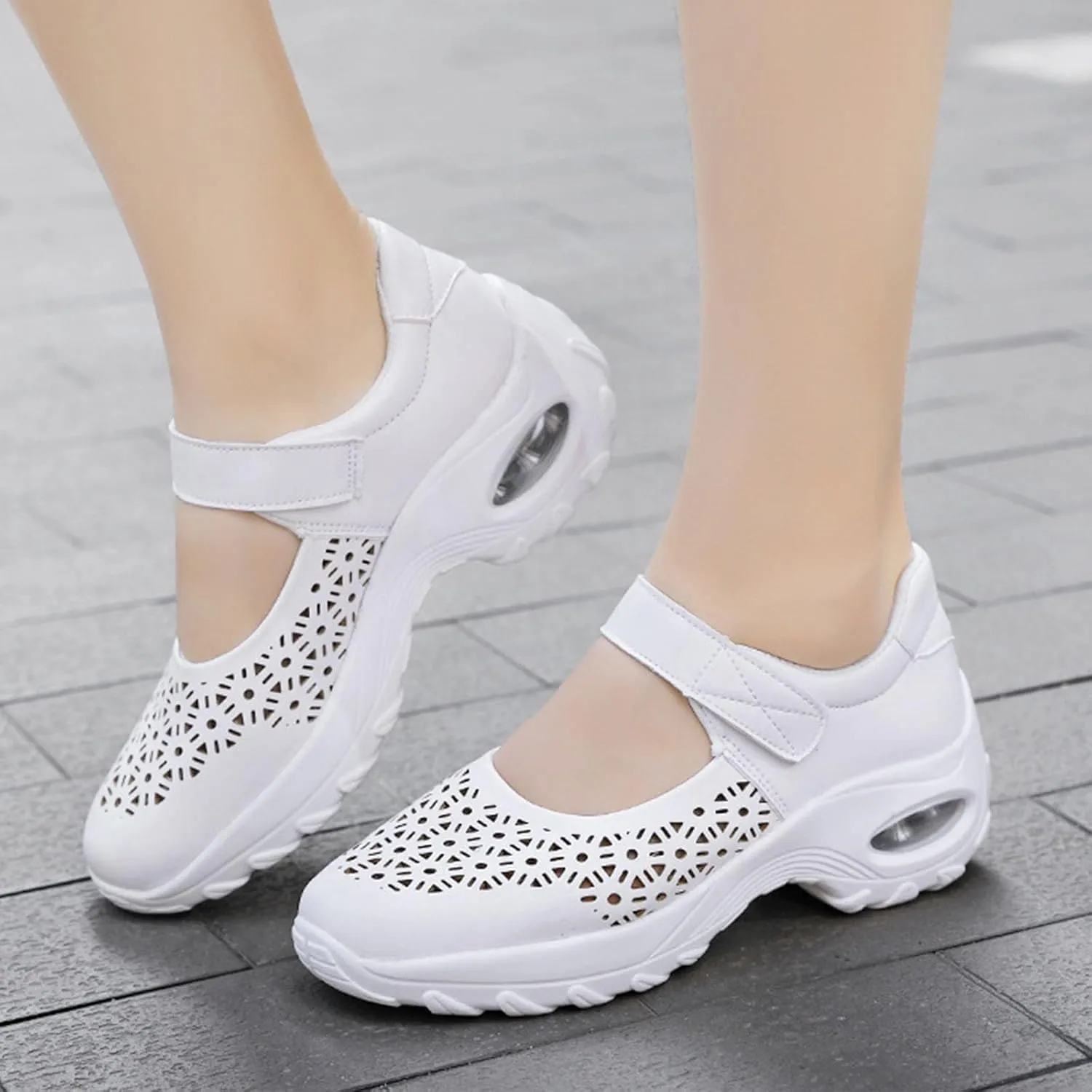 Women's Orthopedic Stretch Air Cushion Mary Jane Shoes Comfy Cloud Pro Cutout Breathe Wedge Running Fashion Sneakers