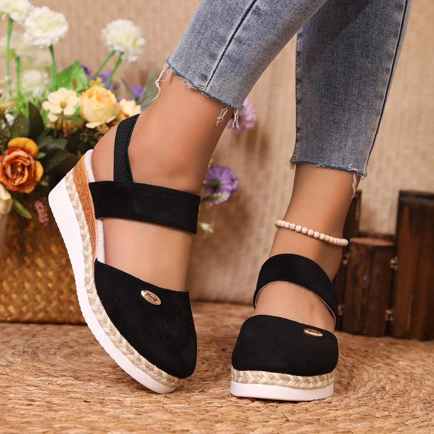 Women's Orthopedic Wedge Platform Sandals, Grey, Closed Toe, Ankle Strap, Comfortable, Casual
