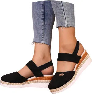 Women's Orthopedic Wedge Platform Sandals, Grey, Closed Toe, Ankle Strap, Comfortable, Casual