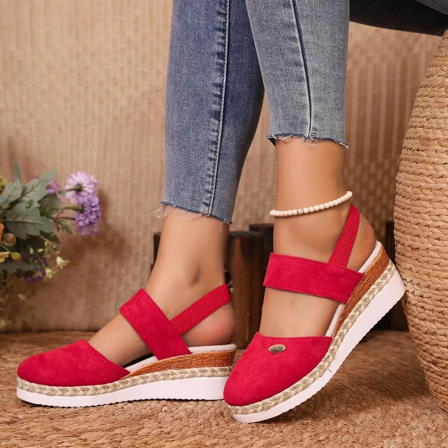 Women's Orthopedic Wedge Platform Sandals, Grey, Closed Toe, Ankle Strap, Comfortable, Casual