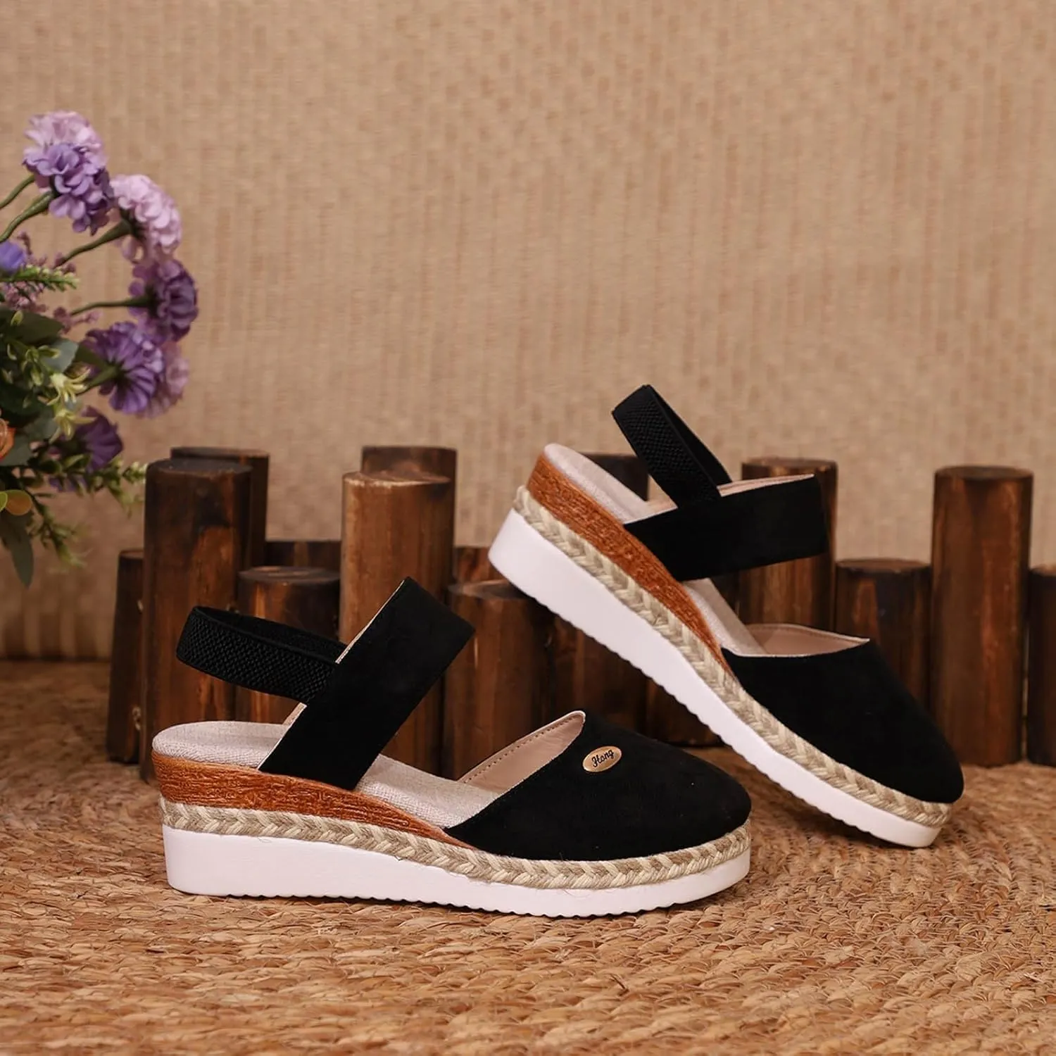 Women's Orthopedic Wedge Platform Sandals, Grey, Closed Toe, Ankle Strap, Comfortable, Casual