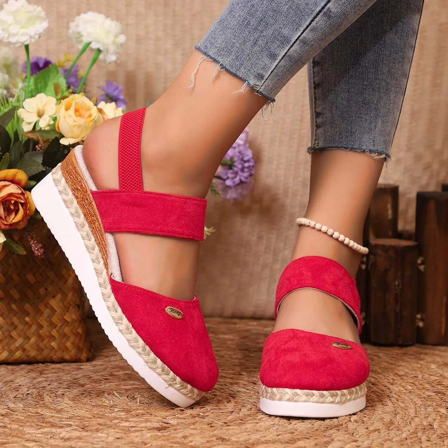 Women's Orthopedic Wedge Platform Sandals, Grey, Closed Toe, Ankle Strap, Comfortable, Casual