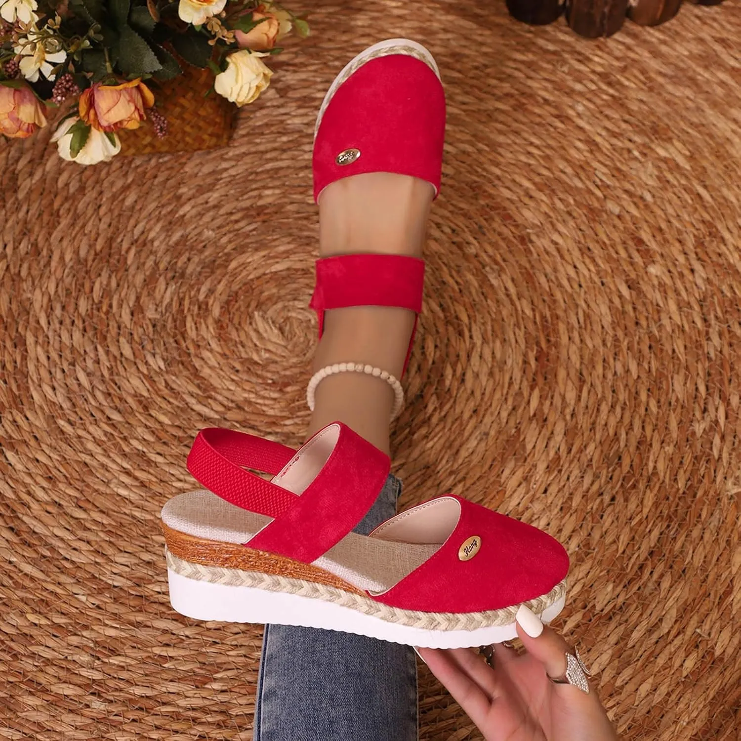Women's Orthopedic Wedge Platform Sandals, Grey, Closed Toe, Ankle Strap, Comfortable, Casual