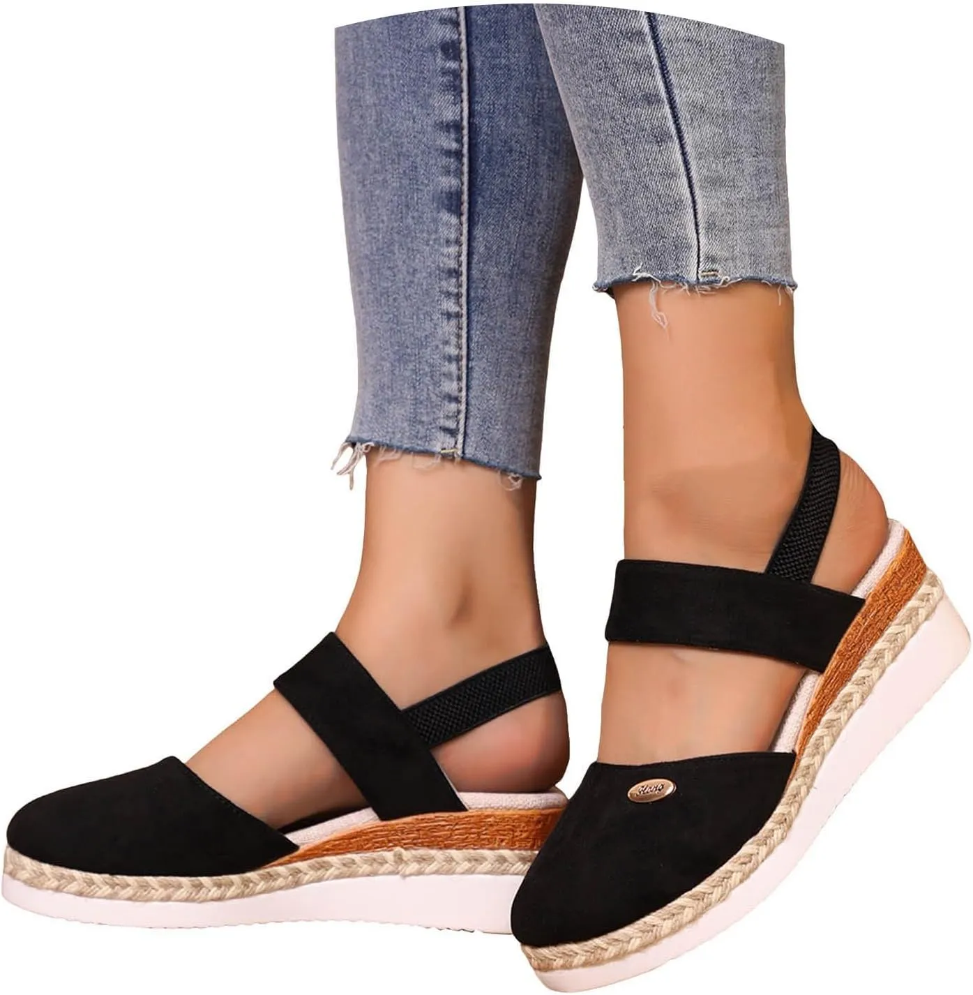 Women's Orthopedic Wedge Platform Sandals, Grey, Closed Toe, Ankle Strap, Comfortable, Casual
