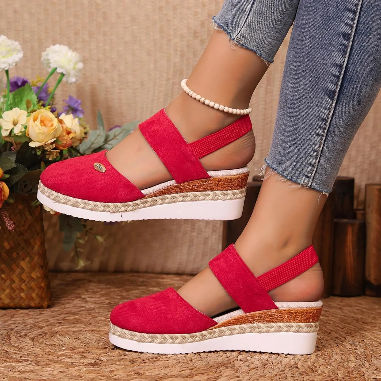 Women's Orthopedic Wedge Platform Sandals, Grey, Closed Toe, Ankle Strap, Comfortable, Casual