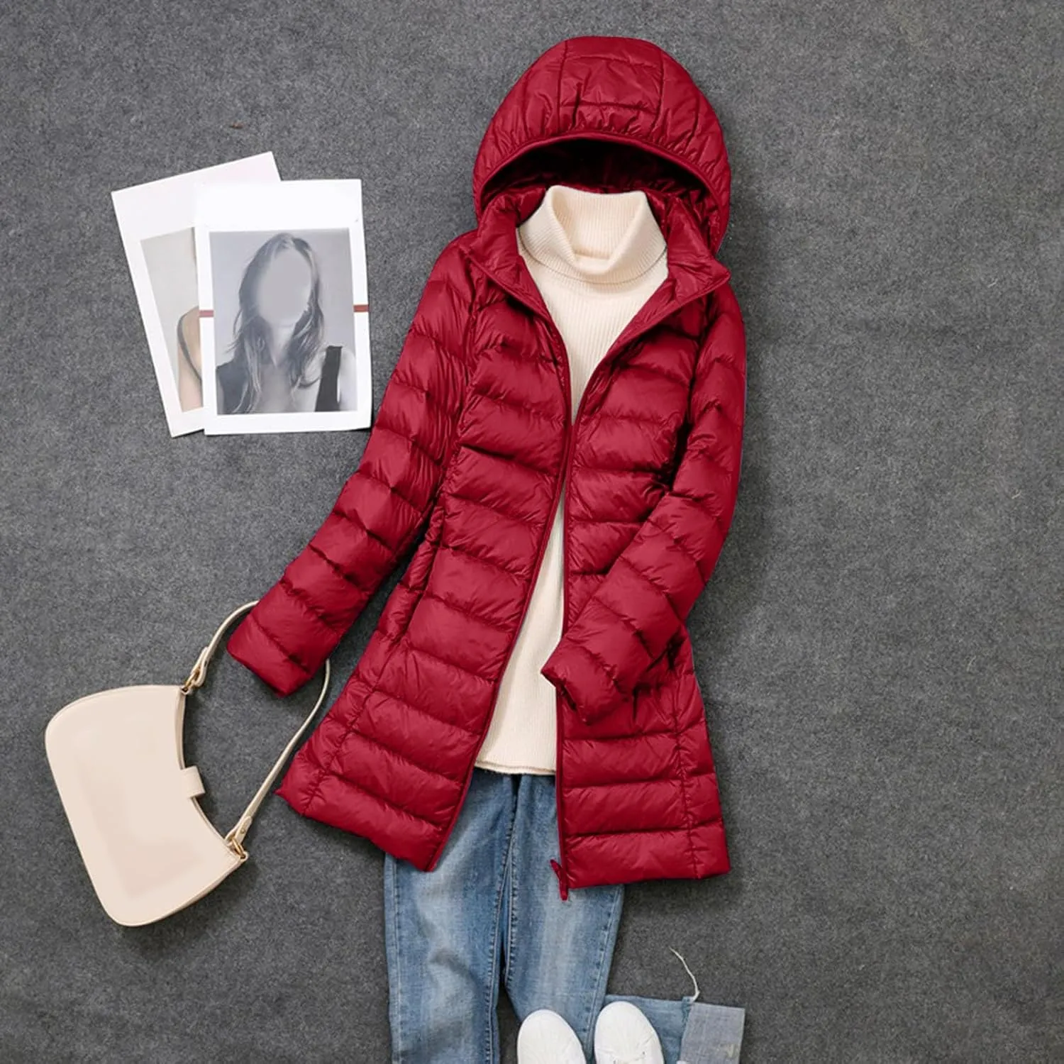 Women's Packable Lightweight Full Zip Jacket with Hood Quilted Winter Lightweight Coats Windproof Ladies Jackets
