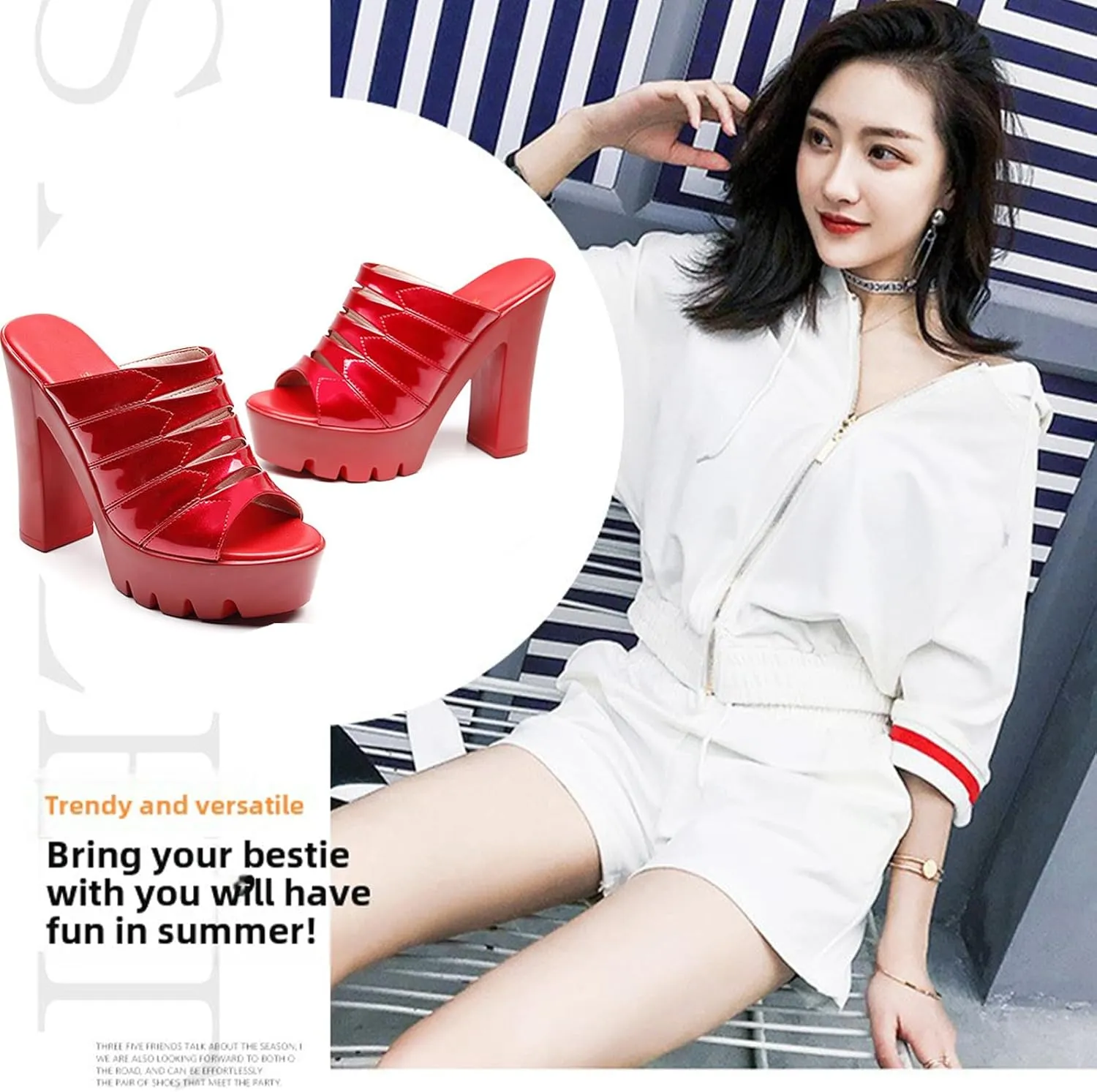 Women's Patent Leather Sexy Fish Mouth Platform Sandals Chunky High Heel Slip-On Mules Open Toe Summer Comfortable Heels for Parties Weddings Date Nights