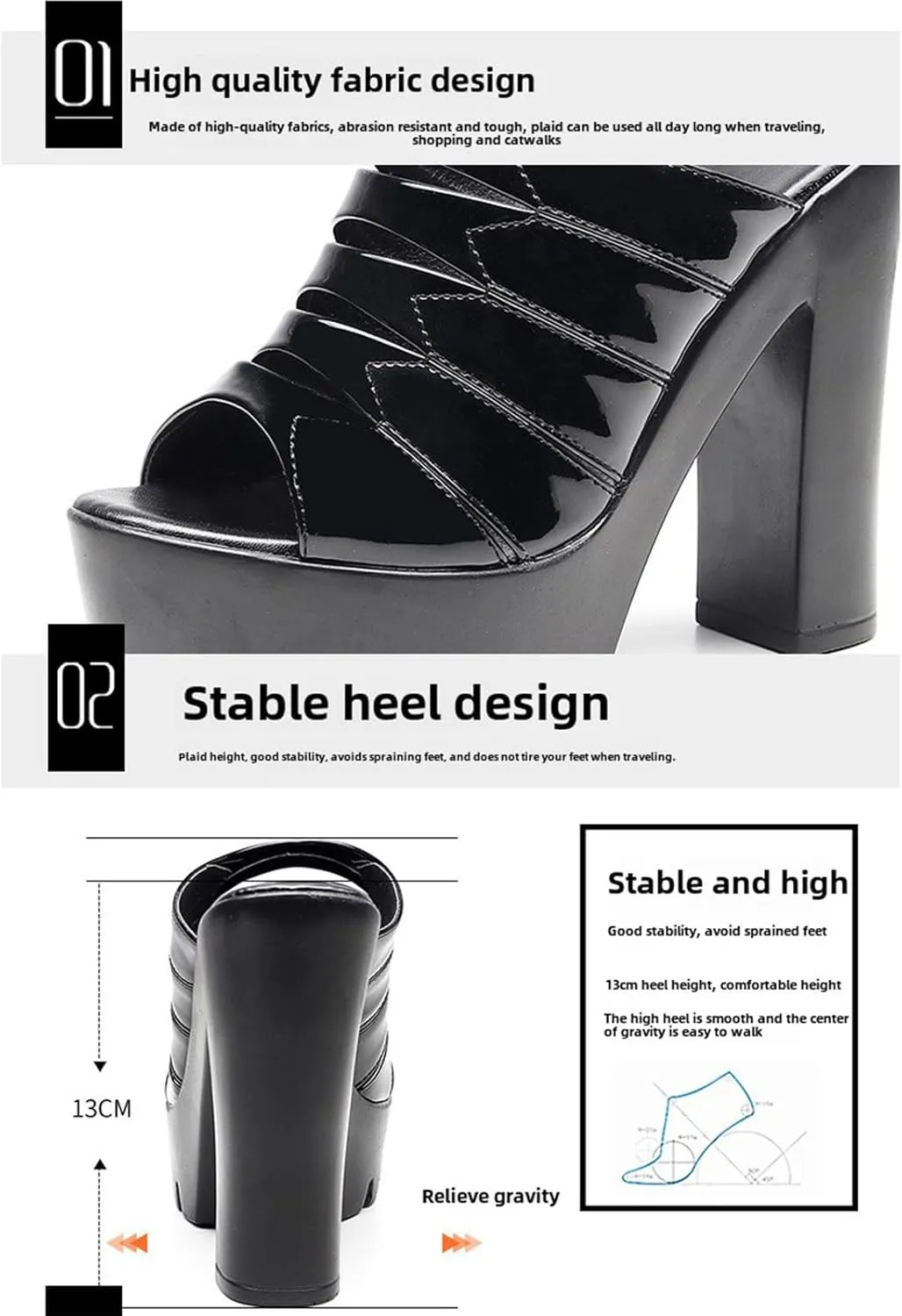Women's Patent Leather Sexy Fish Mouth Platform Sandals Chunky High Heel Slip-On Mules Open Toe Summer Comfortable Heels for Parties Weddings Date Nights