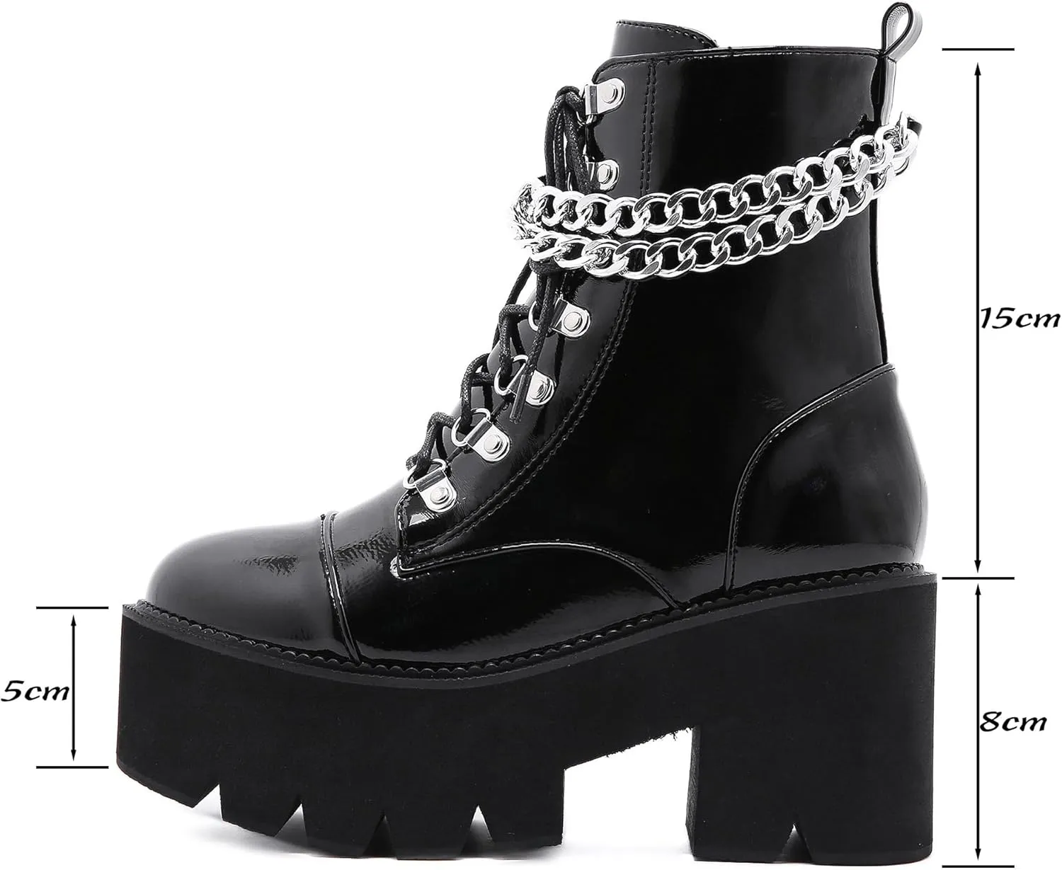 Womens Platform Boots Round Toe Chunky Ankle Boots Punk Boots Lace Up&Zipper Combat Boots