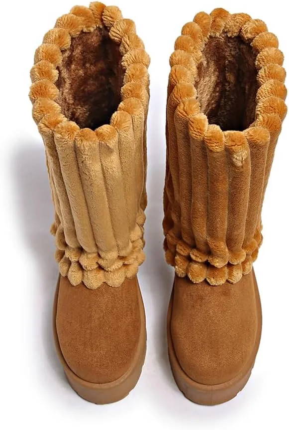 Women's Platform Fur Boots, Fuzzy Fleece Lined Ankle Booties, Anti-Slip