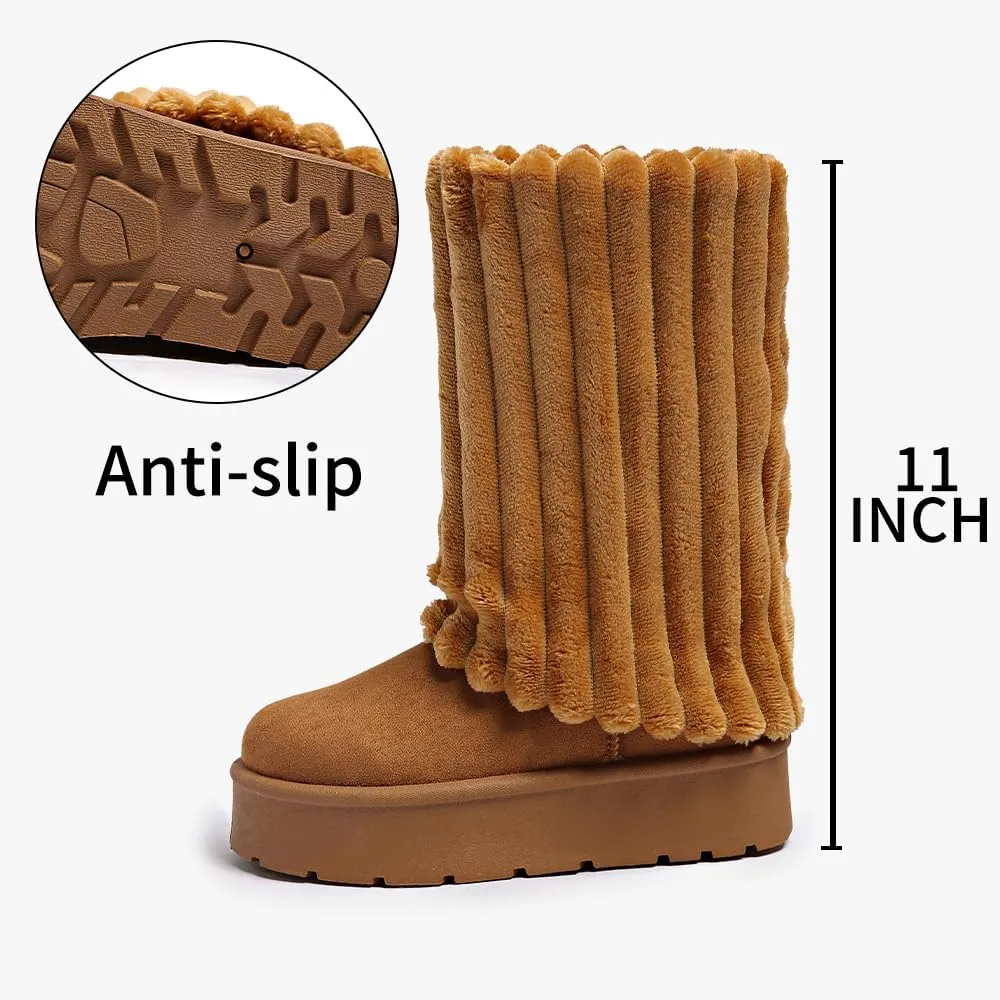Women's Platform Fur Boots, Fuzzy Fleece Lined Ankle Booties, Anti-Slip