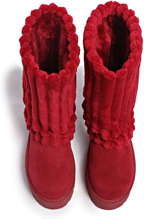 Women's Platform Fur Boots, Fuzzy Fleece Lined Ankle Booties, Anti-Slip